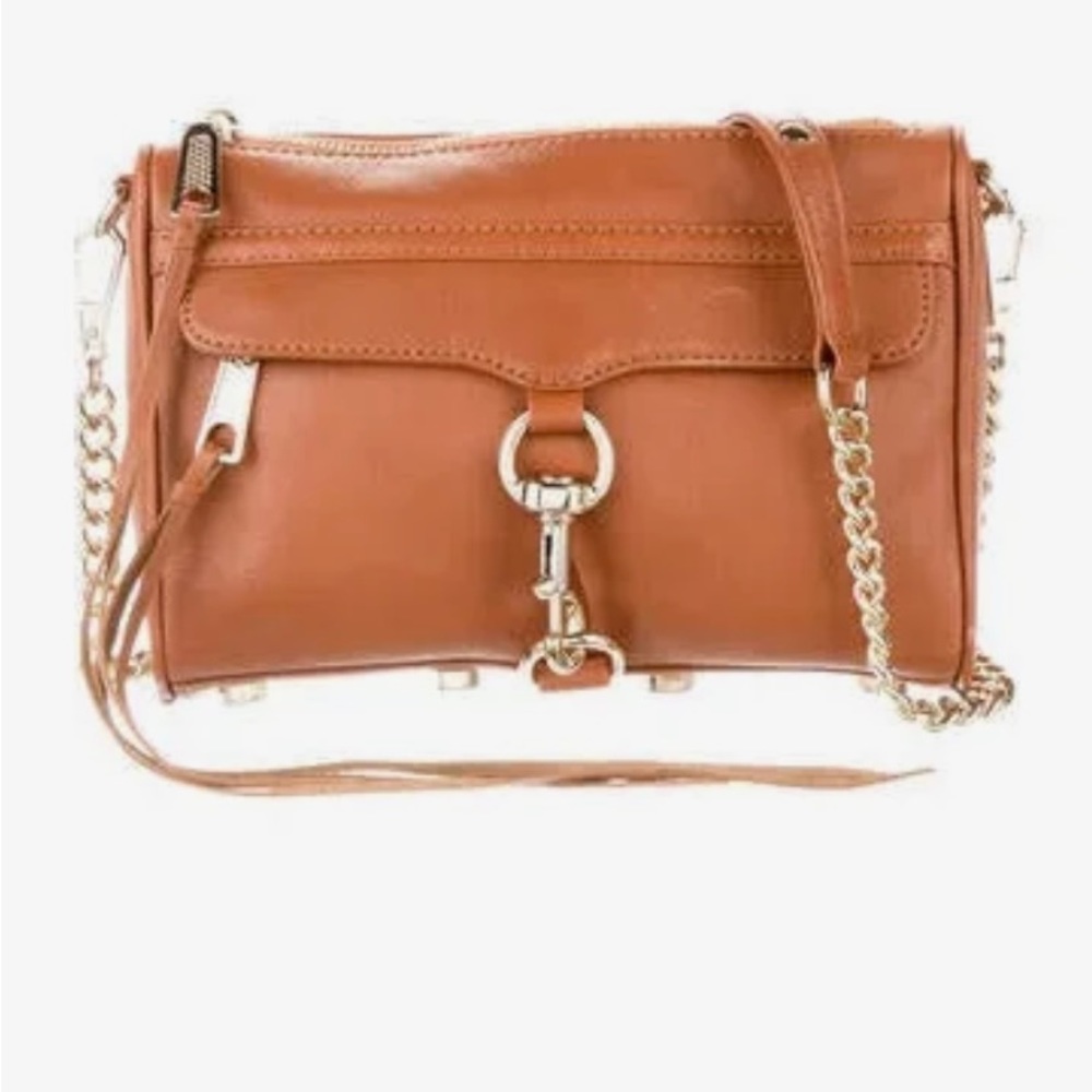 Rebecca Minkoff cross body leather clutch; chestnut brown color